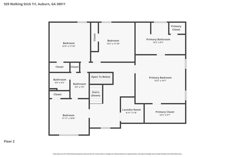 2,220/Mo, 929 Walking Stick Trl Auburn, GA 30011 Floor Plan View 2