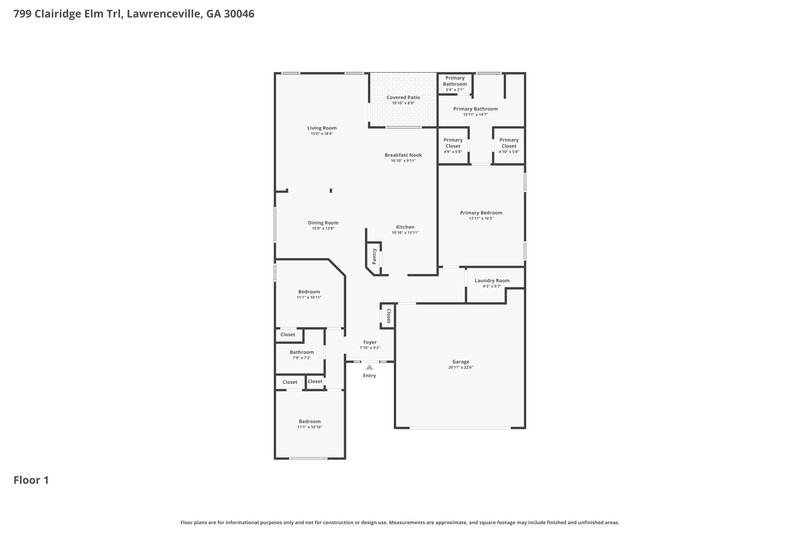 2,130/Mo, 799 Clairidge Elm Trl Lawrenceville, GA 30046 Floor Plan View