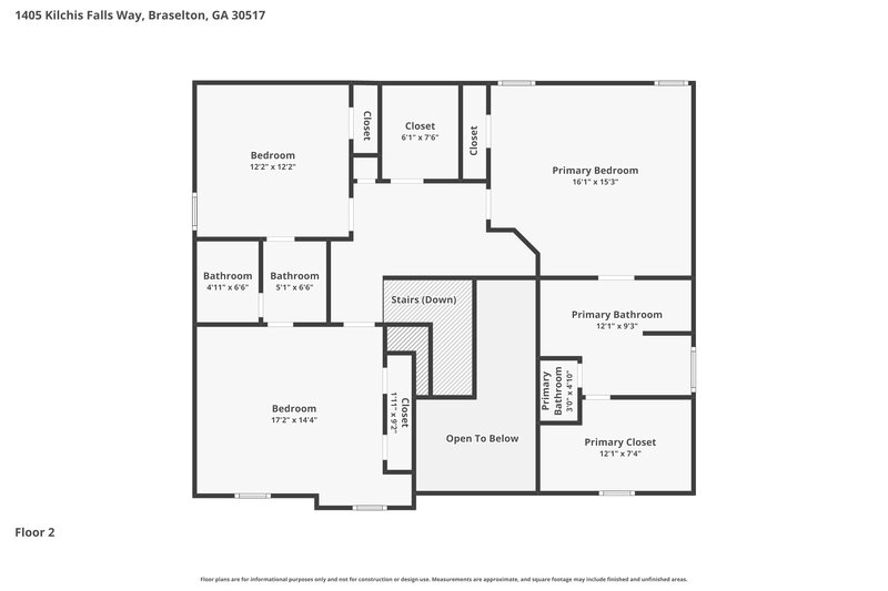 2,135/Mo, 1405 Kilchis Falls Way Braselton, GA 30517 Floor Plan View 2