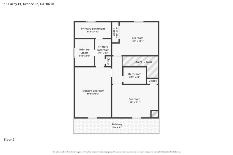 1,880/Mo, 10 Carey Ct Grantville, GA 30220 Floor Plan View 2