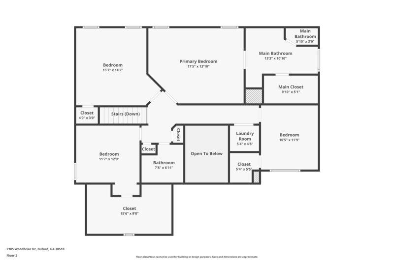 2,080/Mo, 2185 Woodbriar Dr Buford, GA 30518 Floorplan View 2