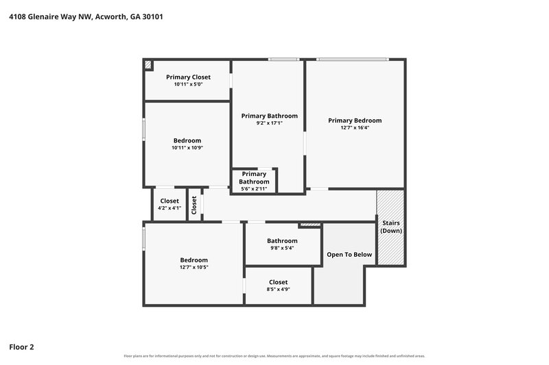 2,150/Mo, 4108 Glenaire Way NW Acworth, GA 30101 Floor Plan View 2