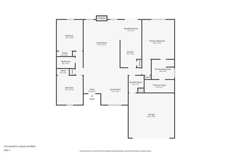 1,995/Mo, 1117 Eastmill Cv Dacula, GA 30019 Floor Plan View