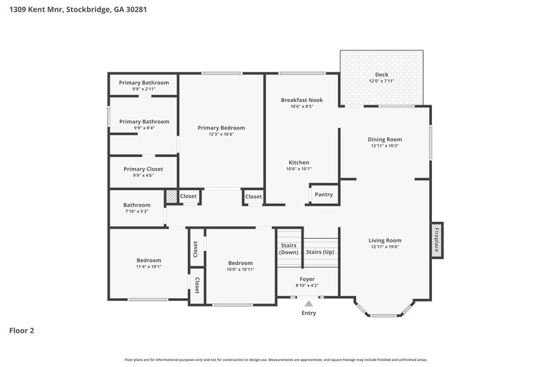 2,430/Mo, 1309 Kent Mnr Stockbridge, GA 30281 Floor Plan View