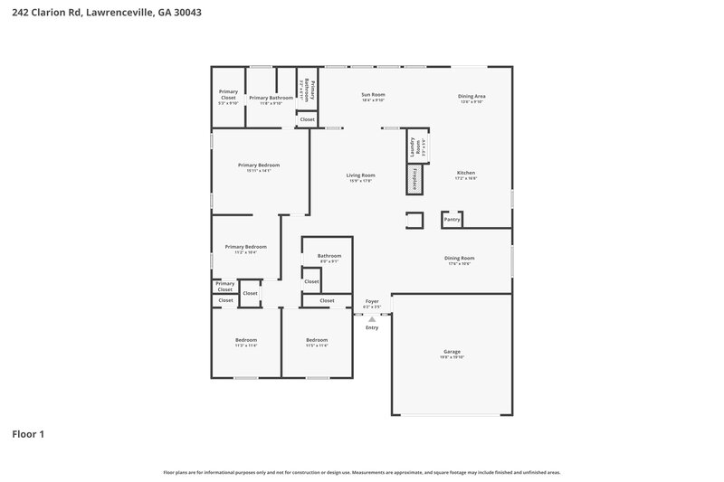 2,115/Mo, 242 Clarion Rd Lawrenceville, GA 30043 Floor Plan View