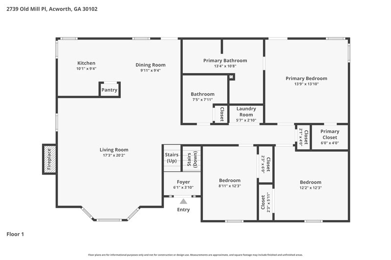 2,255/Mo, 2739 Old Mill Pl Acworth, GA 30102 Floor Plan View