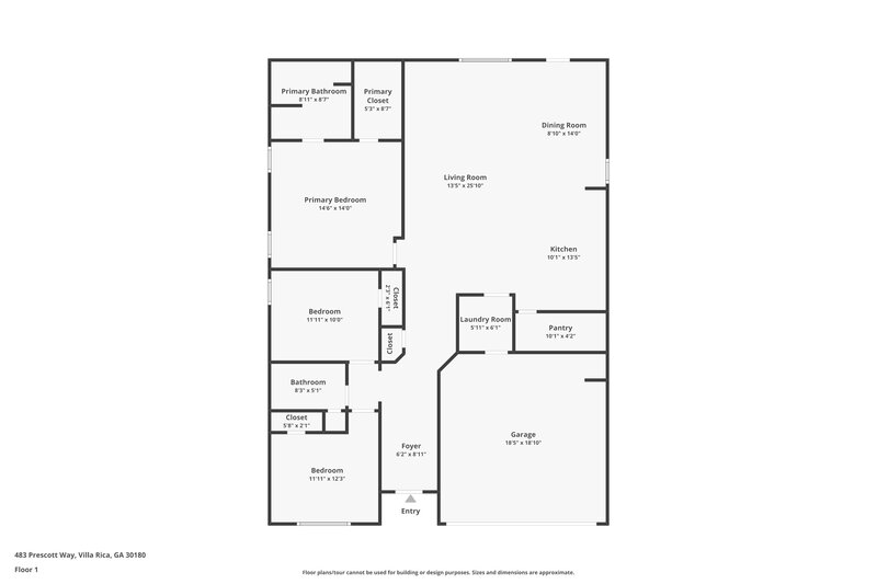 1,740/Mo, 483 Prescott Way Villa Rica, GA 30180 Floor Plan View