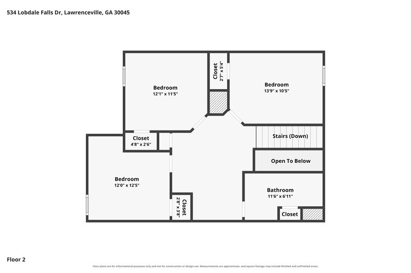 1,855/Mo, 534 Lobdale Falls Dr Lawrenceville, GA 30045 Floor Plan View 2