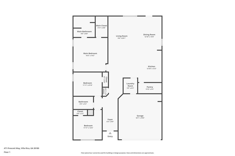 1,820/Mo, 471 Prescott Way Villa Rica, GA 30180 Floor Plan View