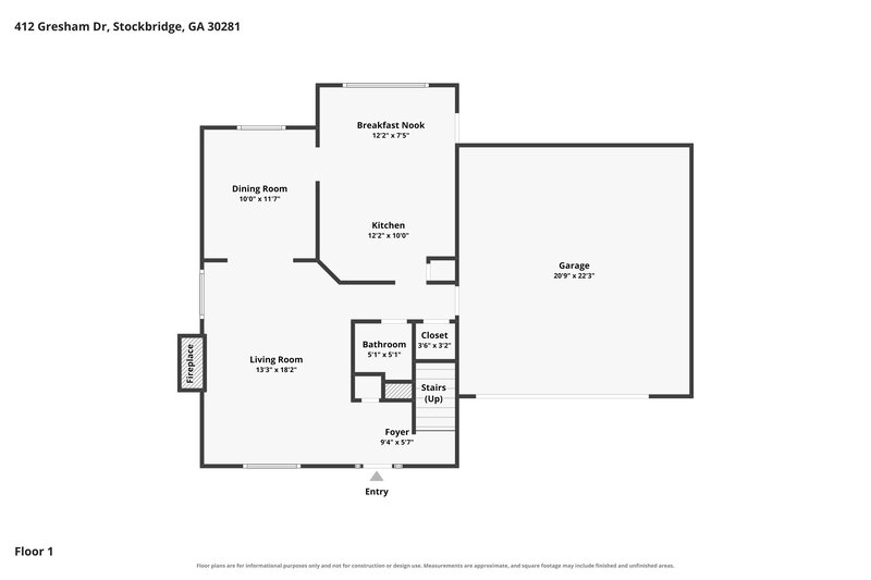 2,075/Mo, 412 Gresham Dr Stockbridge, GA 30281 Floor Plan View