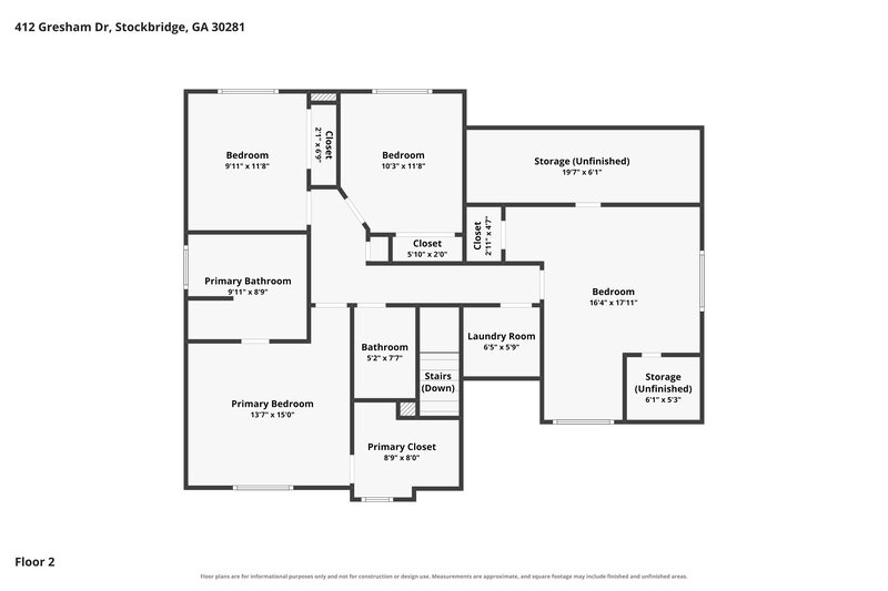 2,075/Mo, 412 Gresham Dr Stockbridge, GA 30281 Floor Plan View 2