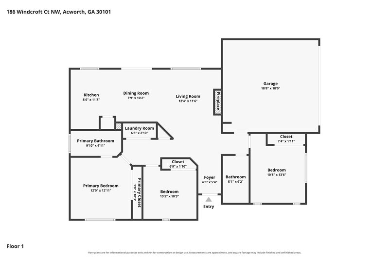 1,890/Mo, 186 Windcroft Ct NW Acworth, GA 30101 Floorplan View