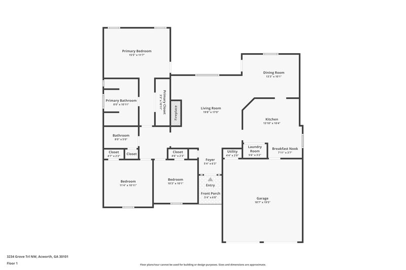 1,775/Mo, 3234 Grove Trl NW Acworth, GA 30101 Floor Plan View