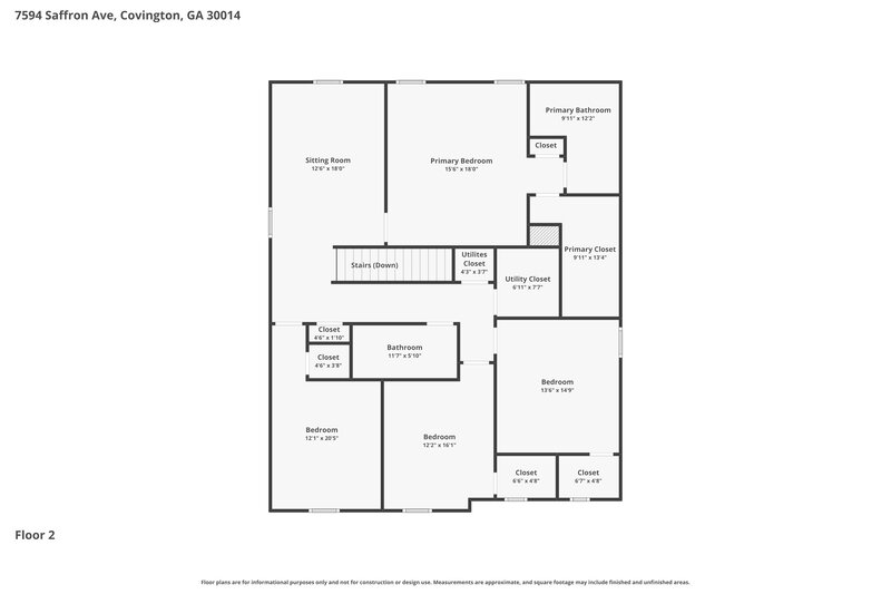 2,195/Mo, 7594 Saffron Ave Covington, GA 30014 Floor Plan View