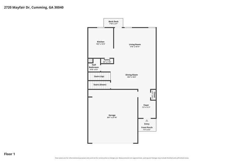 2,125/Mo, 2720 Mayfair Dr Cumming, GA 30040 Floor Plan View 2