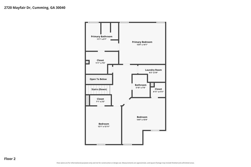 2,125/Mo, 2720 Mayfair Dr Cumming, GA 30040 Floor Plan View 3