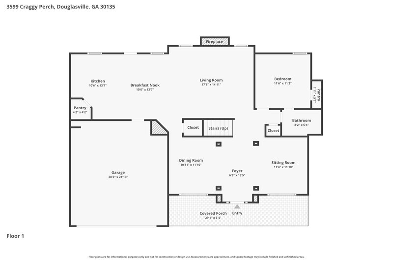 2,530/Mo, 3599 Craggy Perch Douglasville, GA 30135 Floor Plan View