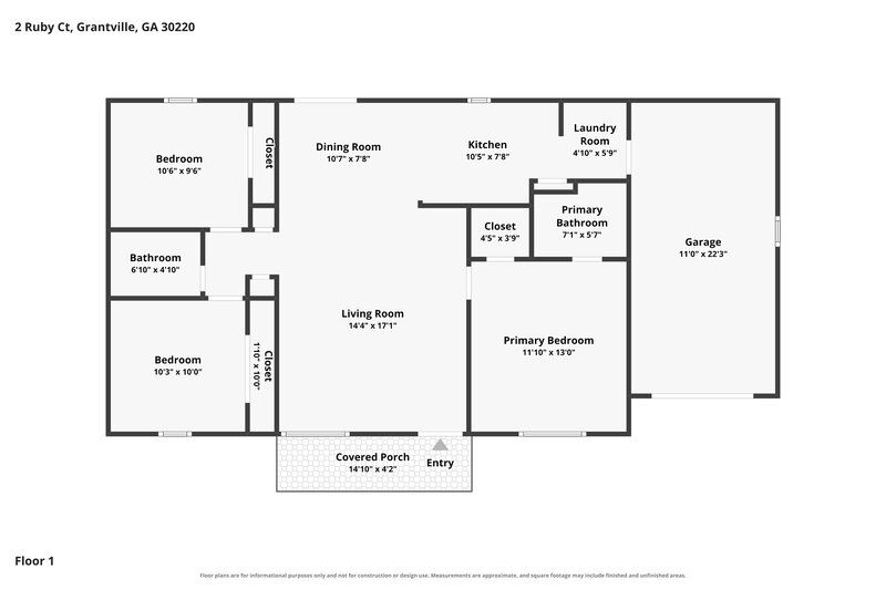 1,500/Mo, 2 Ruby Ct Grantville, GA 30220 Floorplan View