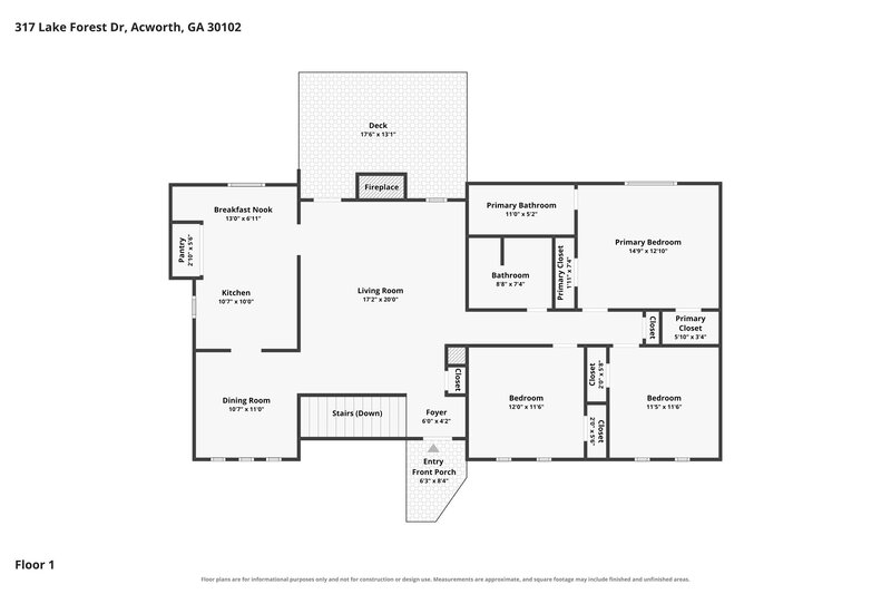 2,115/Mo, 317 Lake Forest Dr Acworth, GA 30102 Floor Plan View