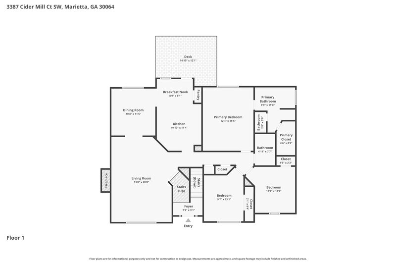 2,545/Mo, 3387 Cider Mill Ct SW Marietta, GA 30064 Floor Plan View 2