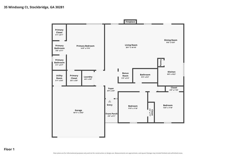 1,695/Mo, 35 Windsong Ct Stockbridge, GA 30281 Floor Plan View