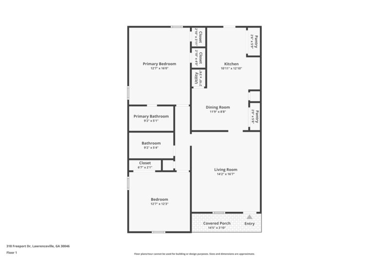 1,625/Mo, 318 Freeport Dr Lawrenceville, GA 30046 Floorplan View