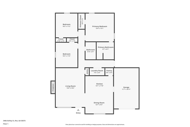 1,745/Mo, 3466 Ashley Ct Rex, GA 30273 Floor Plan View