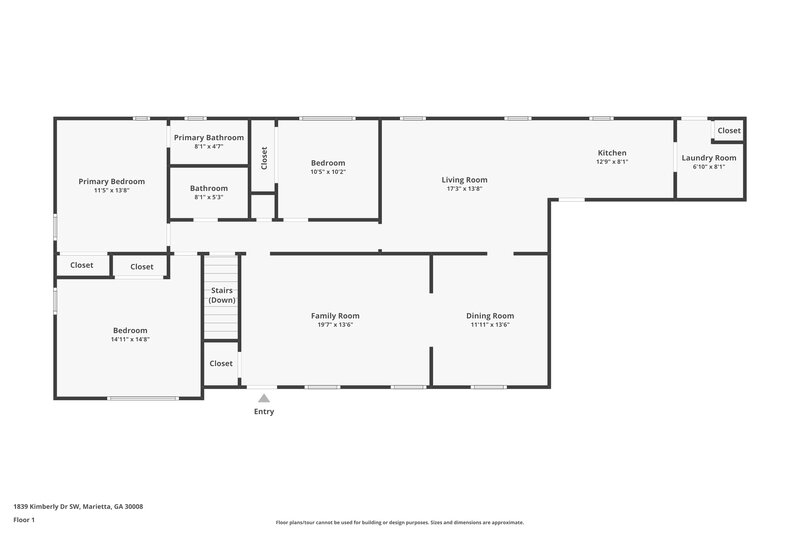 1,825/Mo, 1839 Kimberly Dr SW Marietta, GA 30008 Floor Plan View