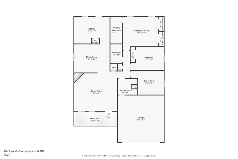 1,825/Mo, 1604 Thornwick Trce Stockbridge, GA 30281 Floor Plan View
