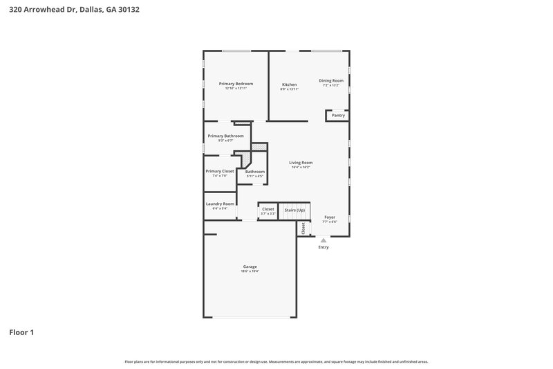 1,890/Mo, 320 Arrowhead Dr Dallas, GA 30132 Floor Plan View