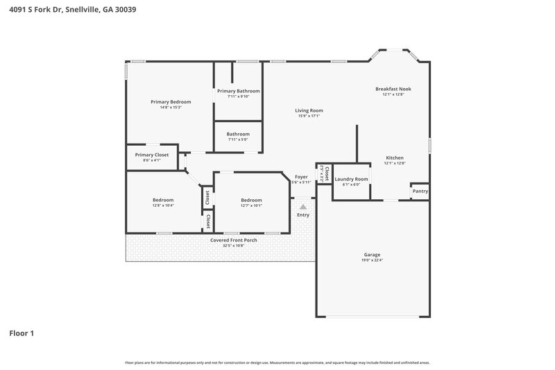 1,880/Mo, 4091 S Fork Dr Snellville, GA 30039 Floor Plan View