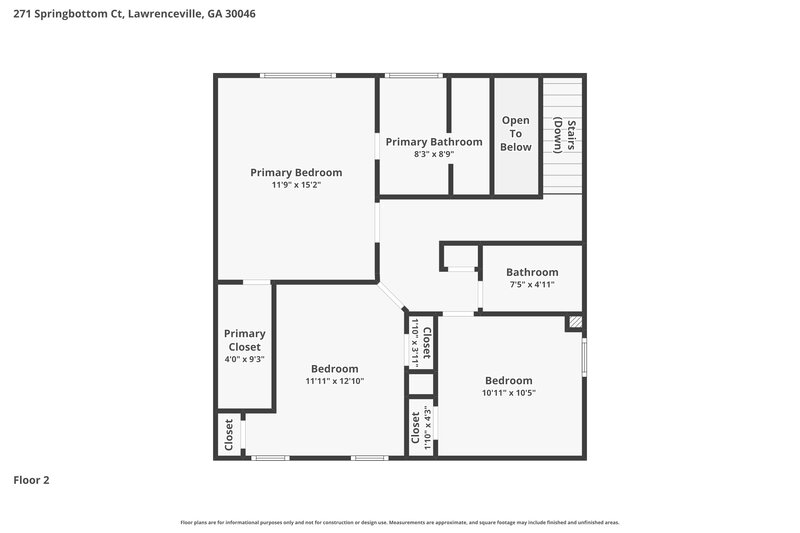 1,840/Mo, 271 Springbottom Ct Lawrenceville, GA 30046 Floorplan View 2