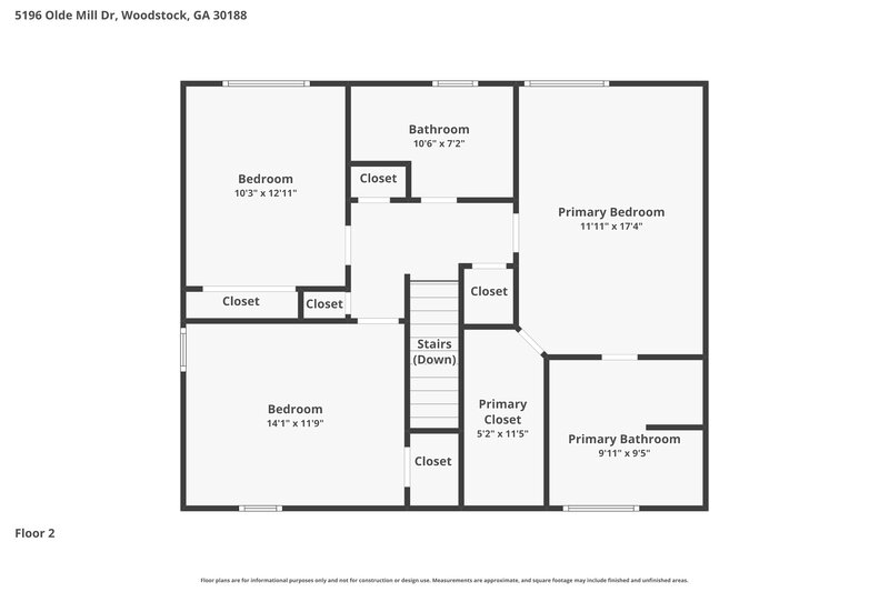 2,270/Mo, 5196 Olde Mill Dr NE Woodstock, GA 30188 Floor Plan View 2