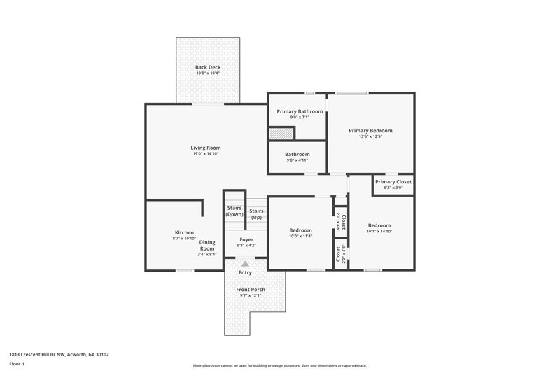 1,850/Mo, 1813 Crescent Hill Dr NW Acworth, GA 30102 Floorplan View