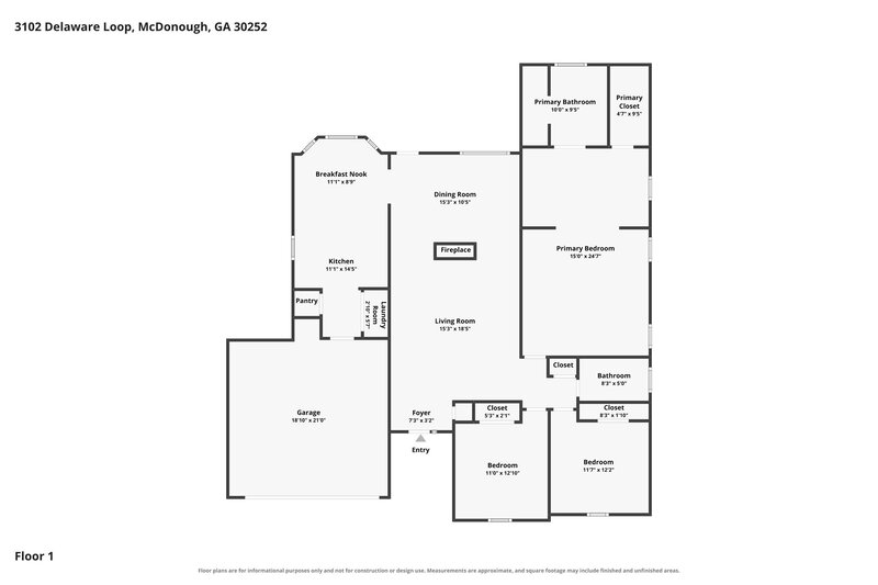 2,040/Mo, 3102 Delaware Loop McDonough, GA 30252 Floor Plan View