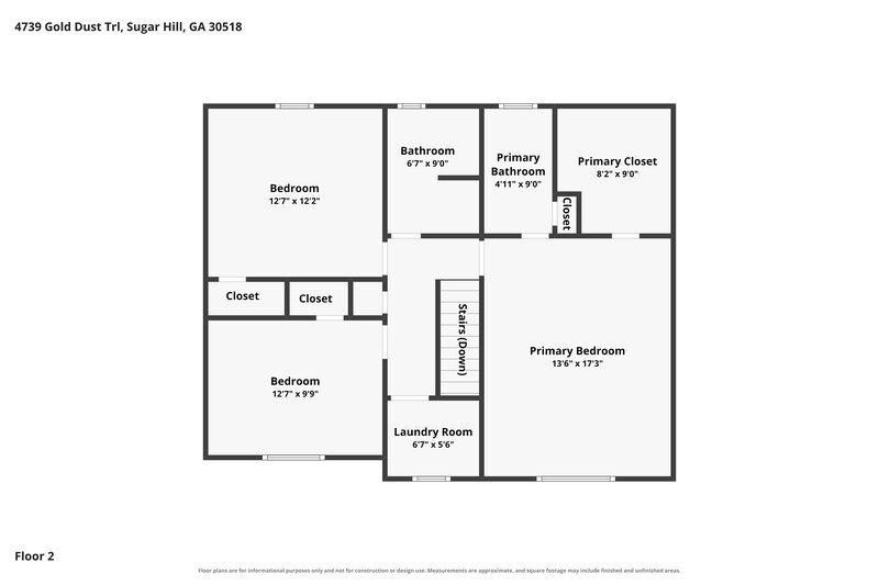 2,010/Mo, 4739 Gold Dust Trl Sugar Hill, GA 30518 Floor Plan View 2