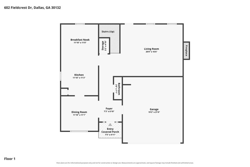 2,175/Mo, 602 Fieldcrest Drive Dallas, GA 30132 Floorplan View