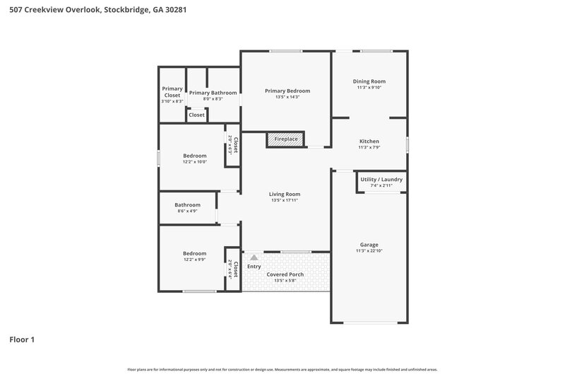 1,915/Mo, 507 Creekview Overlook Stockbridge, GA 30281 Floor Plan View