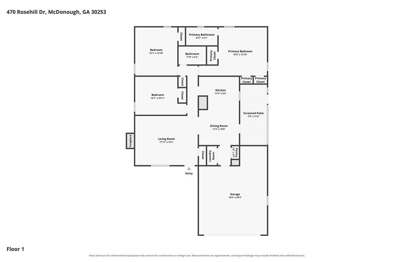 1,830/Mo, 470 Rosehill Dr McDonough, GA 30253 Floor Plan View