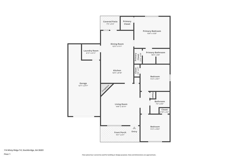 1,705/Mo, 114 Misty Ridge Trail Stockbridge, GA 30281 Floor Plan View