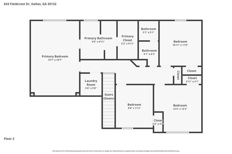1,985/Mo, 643 Fieldcrest Drive Dallas, GA 30132 Floor Plan View