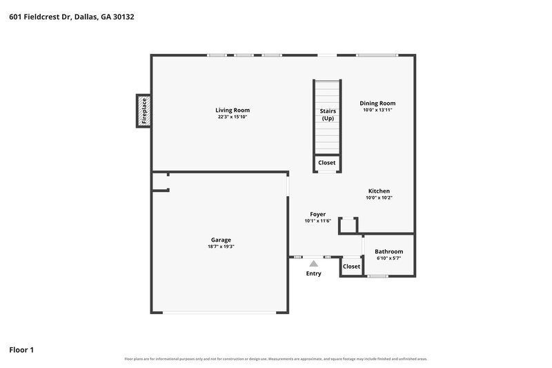 2,120/Mo, 601 Fieldcrest Drive Dallas, GA 30132 Floorplan View