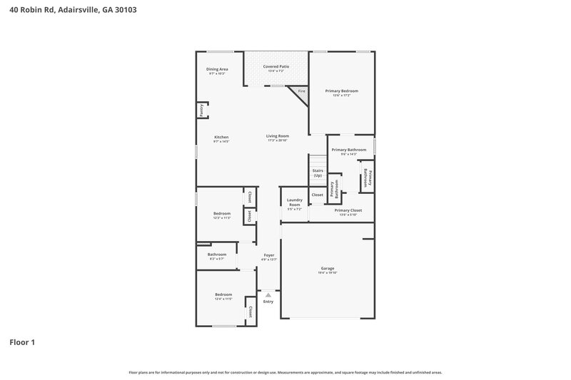 2,110/Mo, 40 Robin Road Adairsville, GA 30103 Floorplan View