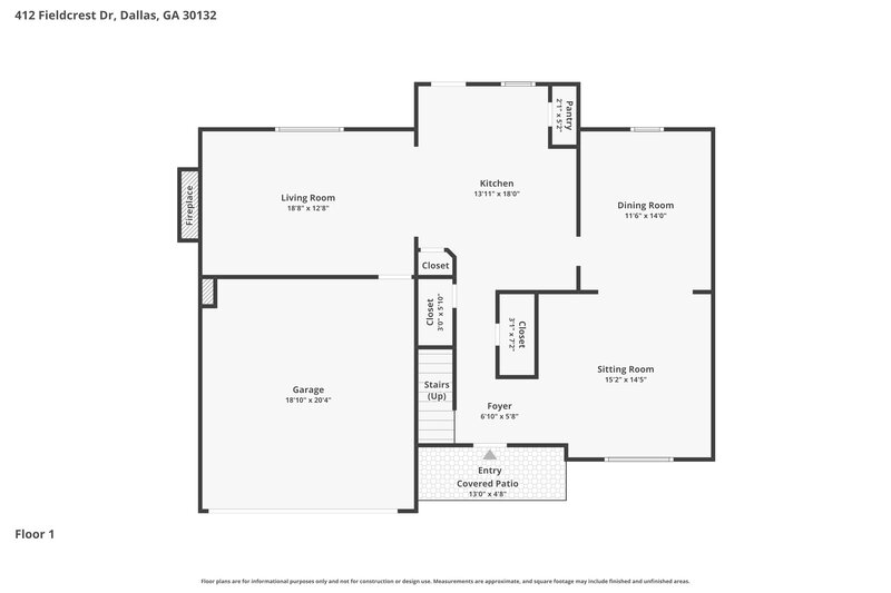 2,180/Mo, 412 Fieldcrest Drive Dallas, GA 30132 Floor Plan View