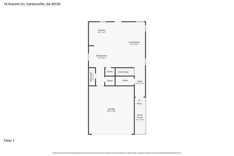 1,660/Mo, 16 Everett Circle Cartersville, GA 30120 Floor Plan View