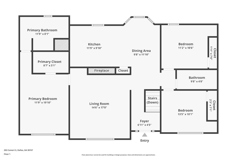 2,300/Mo, 202 Comet Court Dallas, GA 30157 Floor Plan View