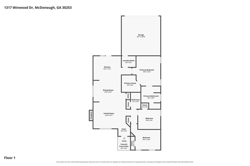 1,840/Mo, 1317 Winwood Drive McDonough, GA 30253 Floor Plan View