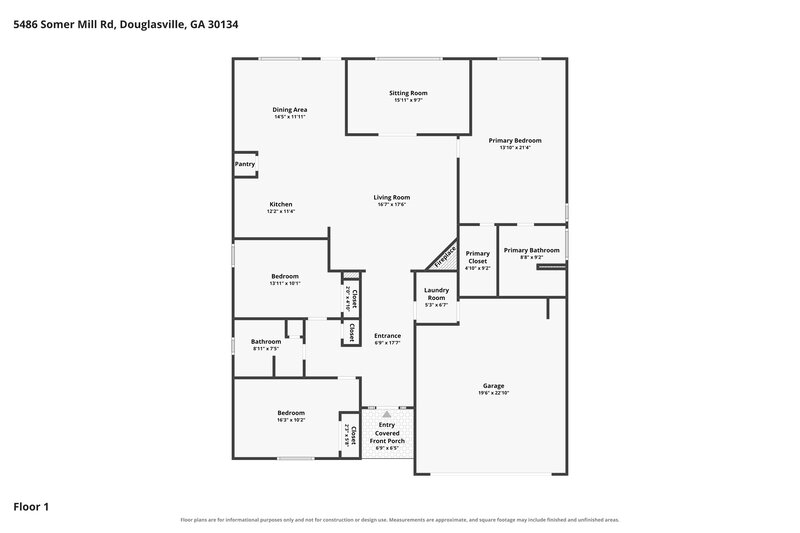 2,050/Mo, 5486 Somer Mill Road Douglasville, GA 30134 Floor Plan View
