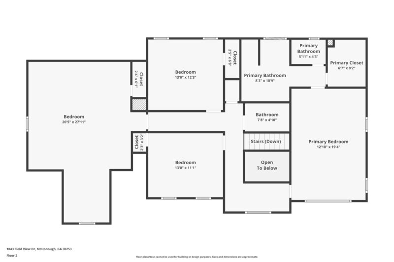 2,350/Mo, 1043 Field View Dr. McDonough, GA 30253 Floorplan View 2
