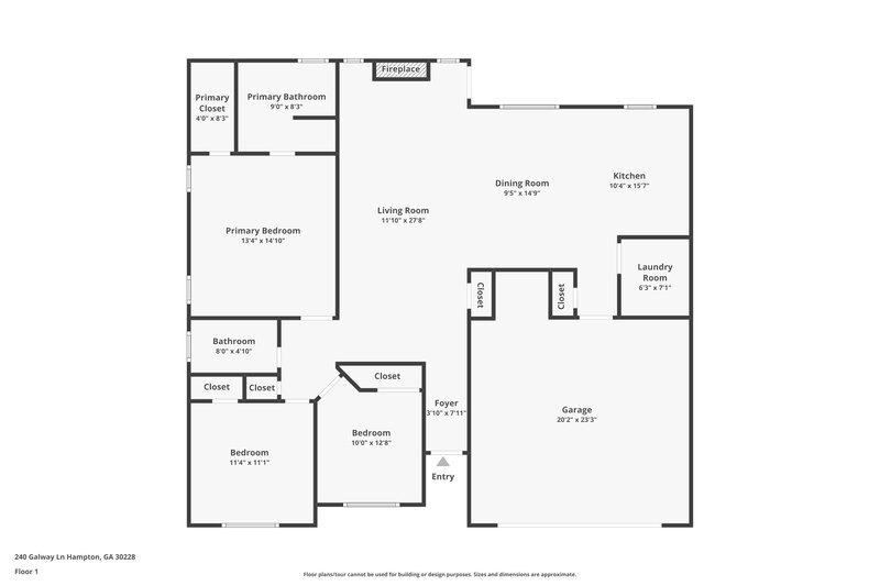 1,680/Mo, 240 Galway Lane Hampton, GA 30228 Floor Plan View